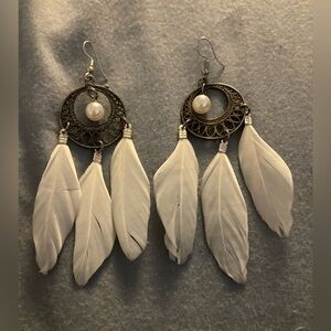 Vintage Feather and Pearl Earrings